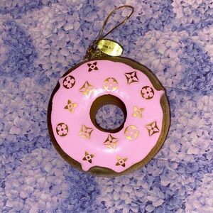 Francesca's Collections Pink and Brown Donut Ornament with Gold Accents